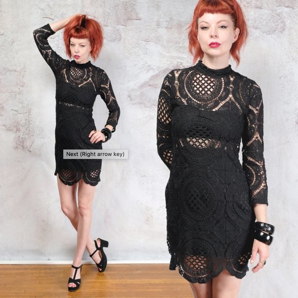 Black crochet mini mod dress size SM/MD boho - Picture 1 of 5